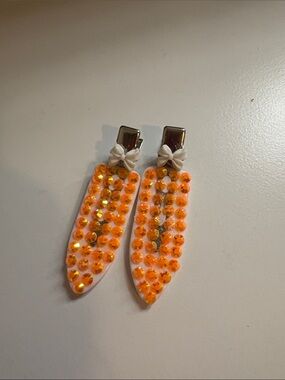 Orange bow, custom bedazzled hair clips